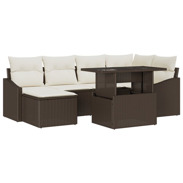 vidaXL Ensemble de salon de jardin 7 pièces avec coussins en poly rotin marron