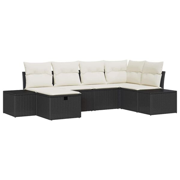 vidaXL Set de canapé de jardin 6 pièces avec coussins en rotin noir