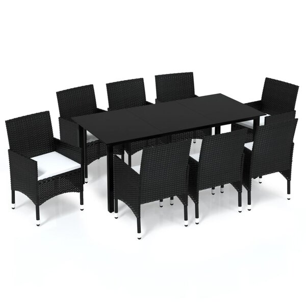 vidaXL Ensemble à manger de jardin coussins 9Pièces Résine tressée Noir