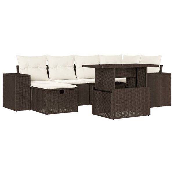 vidaXL Salon de jardin avec coussins 7 Pièces marron résine tressée