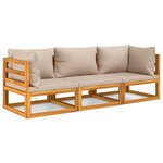 vidaXL Salon de jardin 3 Pièces avec coussins taupe bois massif