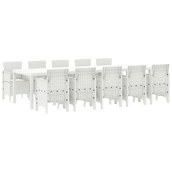 Ensemble de salle à manger de jardin vidaXL de 11 pièces avec coussins en poly rattan blanc