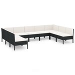 vidaXL Salon de jardin 9 Pièces avec coussins Résine tressée Noir