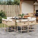 vidaXL Ensemble à manger de jardin et coussins 9 Pièces beige Poly rotin