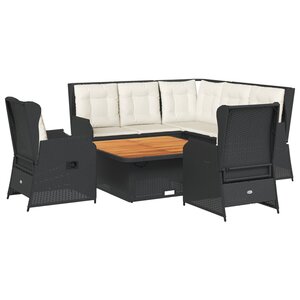 vidaXL Salon de jardin 6 Pièces avec coussins Noir Résine tressée
