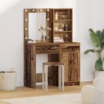 Ensemble de coiffeuse 2 pièces avec LED en bois vieilli en bois d'ingénierie