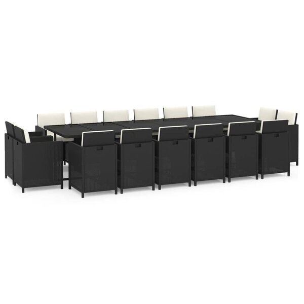 vidaXL Ensemble à manger de jardin coussins 17 Pièces Résine tressée Noir