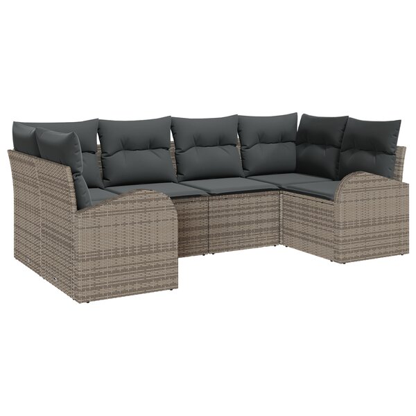 vidaXL Ensemble de Canapé de Jardin de 6 Pièces avec Coussins Gris Poly Rattan