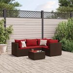 vidaXL Salon de jardin 5 Pièces avec coussins Marron Résine tressée
