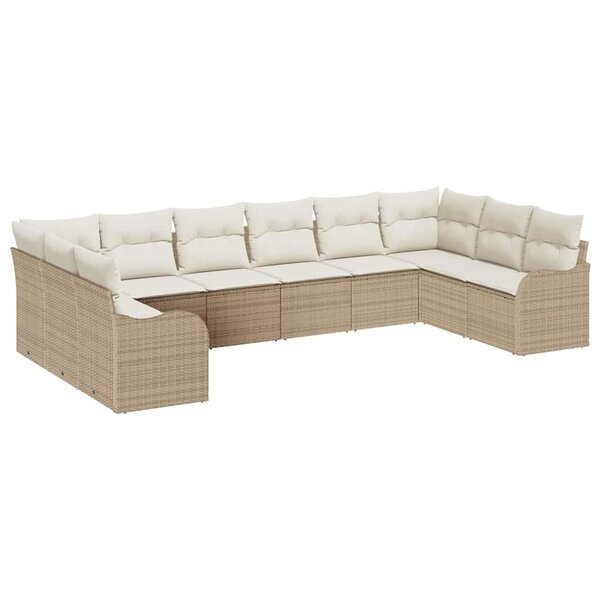 vidaXL Ensemble de canapé de jardin 10 Pièces Beige et blanc Poly rotin