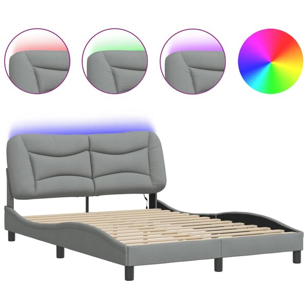 vidaXL Cadre de lit avec LED sans matelas Hvar gris clair 140x200 cm tissu