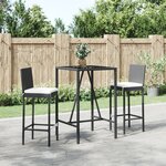 vidaXL Ensemble de bar de jardin 3 Pièces avec coussins noir poly rotin