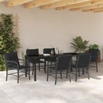 vidaXL Ensemble de salle à manger jardin 7 pièces avec coussins en rattan noir