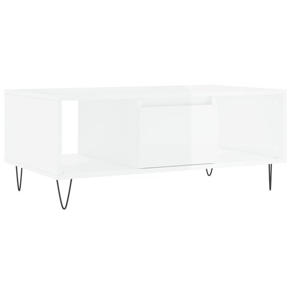 vidaXL Table basse Blanc brillant 90x50x36 5 cm Bois d'ingénierie