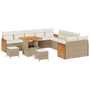 vidaXL Ensemble de canapé de jardin 13 pièces avec coussins en poly rattan beige et acacia