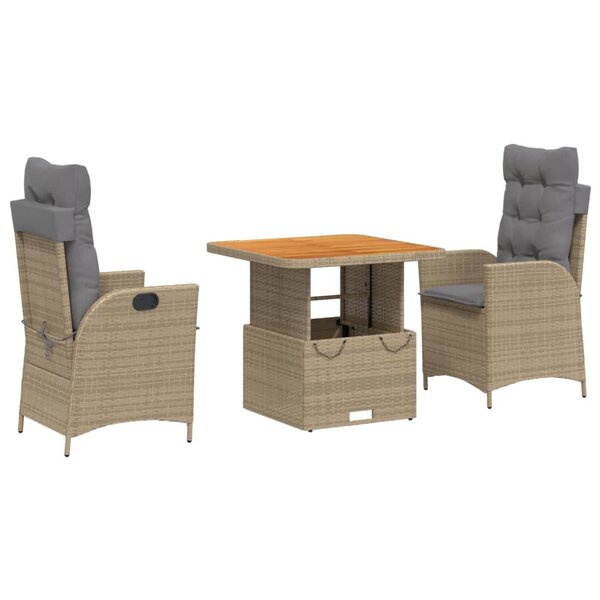 vidaXL Ensemble à manger de jardin et coussins 3 Pièces Beige poly rotin