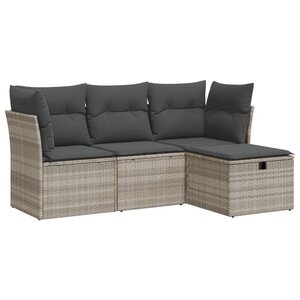 vidaXL Salon de jardin 4 Pièces avec coussins gris clair résine tressée