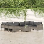 vidaXL Salon de jardin 10 Pièces avec coussins Gris Résine tressée