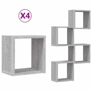 vidaXL Étagères Murales 4 Pièces Gris 26 x 15 x 26 cm Bois d'ingénierie