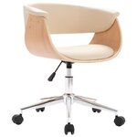 vidaXL Chaise pivotante de bureau Crème Bois courbé et similicuir