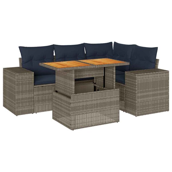 vidaXL Salon de jardin 5 Pièces avec coussins gris résine tressée
