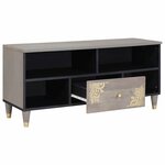 vidaXL Meuble TV Gris et or 100 x 33.5 x 46 cm Bois de manguier massif