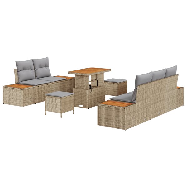 Ensemble de Canapé de Jardin 8 Pièces avec Coussins Beige Rattan Poly Acacia