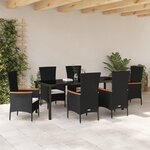 vidaXL Ensemble de salle à manger de jardin 7 pièces avec coussins Noir Rattan Poly