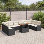 vidaXL Ensemble de canapé de jardin avec coussin 11 Pièces Noir et crème