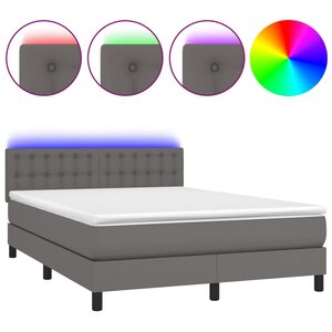 vidaXL Sommier à lattes de lit avec matelas et LED Gris 140x190cm