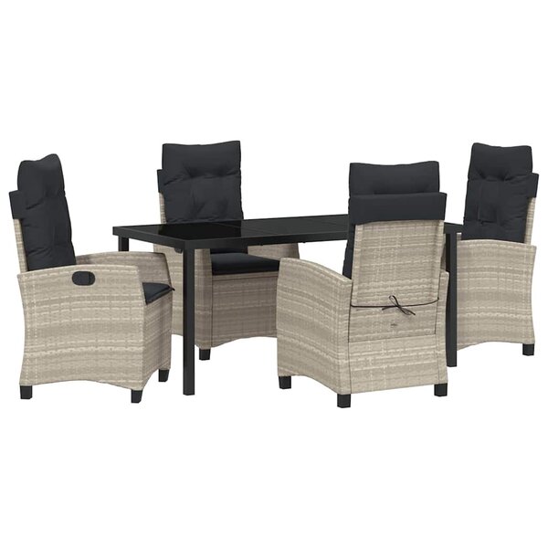 vidaXL Ensemble de salle à manger de jardin 5 pièces avec des coussins - Rattan poly gris clair