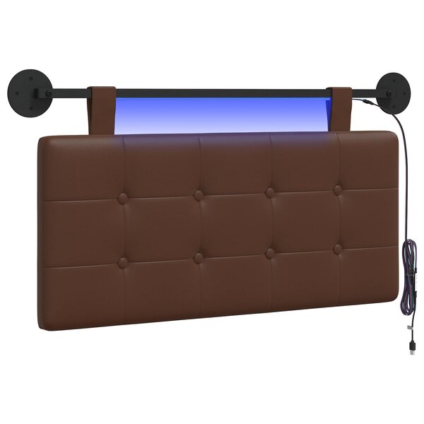 vidaXL Tête de lit suspendue Avec lumière LED Marron Simili cuir