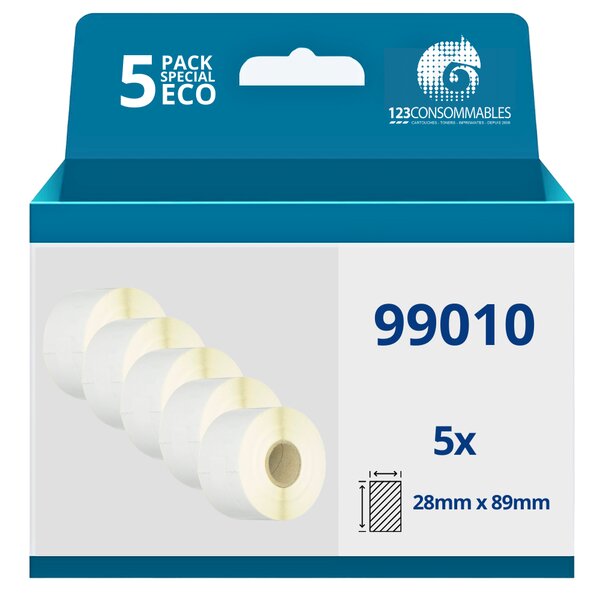 123CONSOMMABLES - Pack de 5 Rouleaux étiquettes compatibles avec DYMO 99010 étiquettes d'adresse - 28mm x 89mm