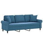 vidaXL Canapé 3 places avec oreillers décoratifs bleu 180 cm velours