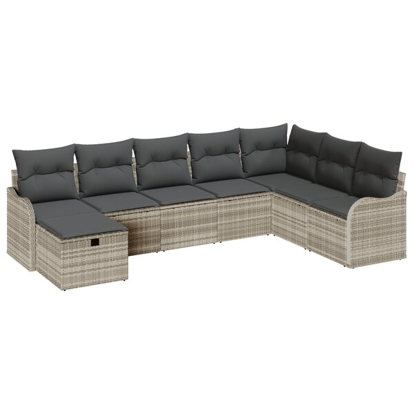 Ensemble de Canapé de Jardin 8 Pièces avec Coussins Gris Clair Poly Rattan