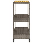 vidaXL Chariot de bar 3 niveaux gris rotin et bois d'acacia massif