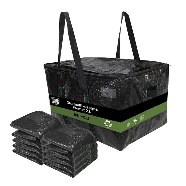 Pack and Move - Lot 8 Sacs Rangement Recylés - 55 x 35 x 30 cm - Poignées solides - Déménagement et Transport - Ultra Résistant - Réutilisable - 55L