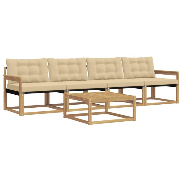 vidaXL Ensemble de canapés d'extérieur 5 Pièces Blanc et Beige