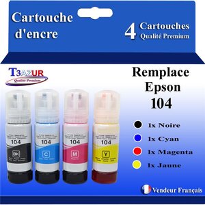 T3AZUR - 4x Bouteilles compatibles avec Epson EcoTank ET-2820  ET-2821  ET-2825  ET-2826  ET-4700  ET-4800
