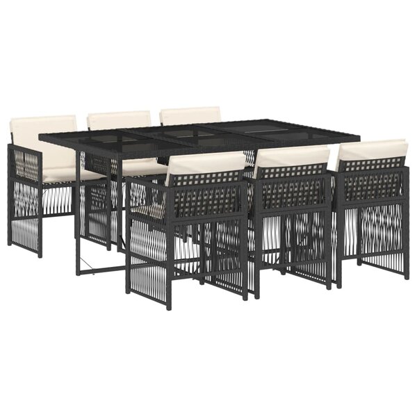 vidaXL Ensemble à manger de jardin coussins 7Pièces Noir Résine tressée