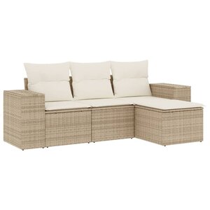 vidaXL Salon de jardin avec coussins 4 Pièces beige résine tressée