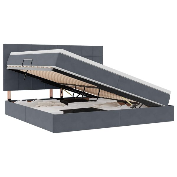 vidaXL Lit de rangement LED avec matelas Gris foncé 200 x 200 cm