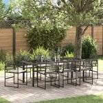 vidaXL Ensemble Salle à Manger Jardin 9 Pièces avec Coussins Noir Rotin Poly