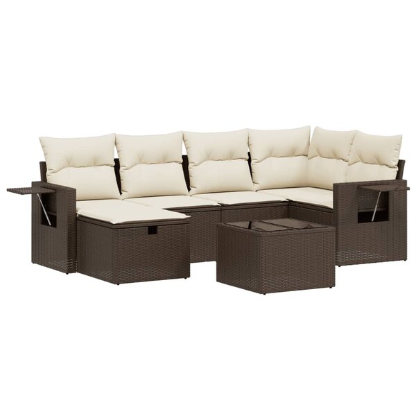 vidaXL Salon de jardin avec coussins 6 Pièces marron résine tressée