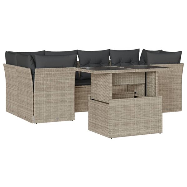 vidaXL Salon de jardin avec coussins 7 Pièces gris clair résine tressée