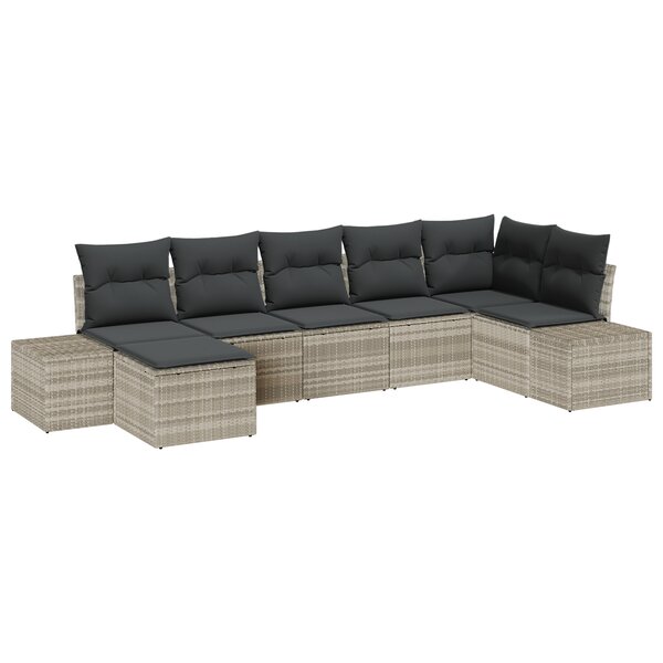 vidaXL Set de Canapés de Jardin 7 Pièces avec Coussins Gris Clair Polyrotin