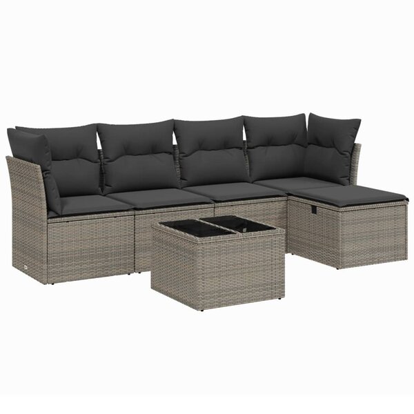 vidaXL Salon de jardin 6 Pièces avec coussins gris résine tressée