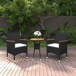 vidaXL Ensemble à manger de jardin 3 Pièces Résine tressée Noir
