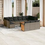 vidaXL Salon de jardin avec coussins 14 Pièces gris résine tressée
