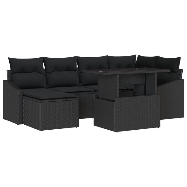vidaXL Ensemble de Canapé de Jardin de 7 Pièces avec Coussins en Rotin Noir